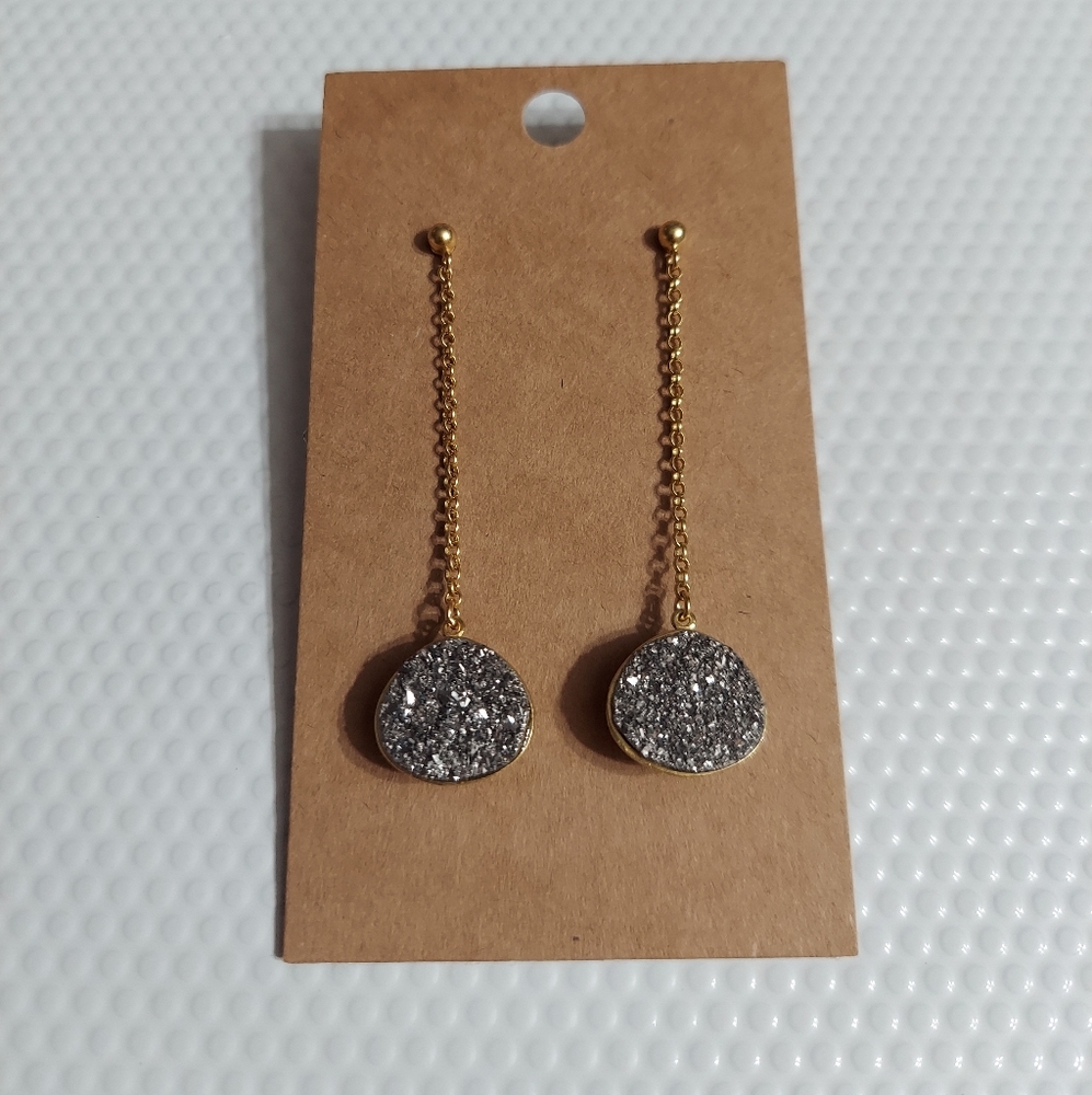 ATI 9.25 Sterling/Textured Gold Plated Silver Drusy Drop Earrings